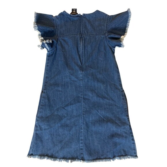 True Religion Girls Denim Dress Sz S (Tencel) Flutter Sleeve Distressed Hem Blue - Picture 4 of 10